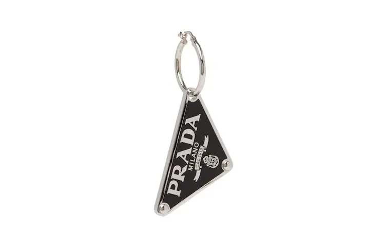 PRADA 925 Sterling Silver Single Earring Hoop Earrings Women's Black Silver