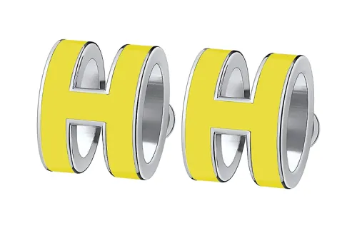 HERMES POP H Palladium Plated Gold Accessories Earrings Women's Silver, New Lime