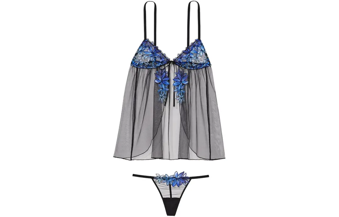Victoria's Secret Underwear Set Women's Black Blue Floral