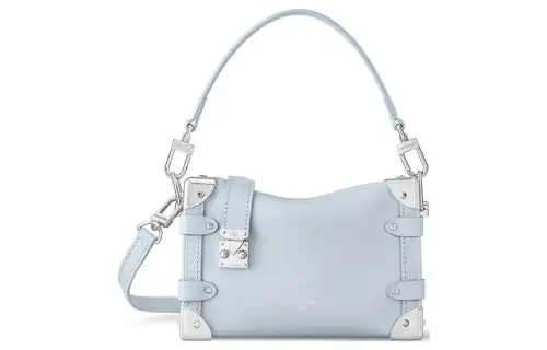 LOUIS VUITTON Trunk Leather Soft Box Crossbody Bag, Shoulder Bag Women's Light Blue
