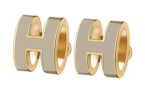 HERMES POP H Metal Earrings Women's Ice Brown, With Gold Accent
