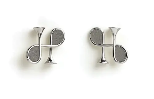 HERMES Calfskin, Palladium Plated Earrings Women's Silver/Gray