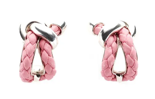 Bottega Veneta 925 Sterling Silver, Leather, Sheepskin Earrings Women's Pink