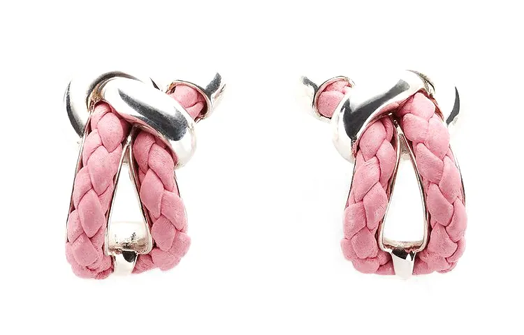 Bottega Veneta 925 Sterling Silver, Leather, Sheepskin Earrings Women's Pink
