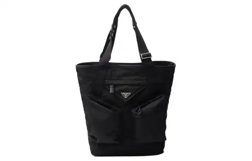 PRADA Nylon With Leather Tote Bag, Shopping Bag, Shoulder Bag, Handbag Women's Black
