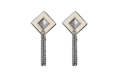 HERMES Earrings Women's Gray White