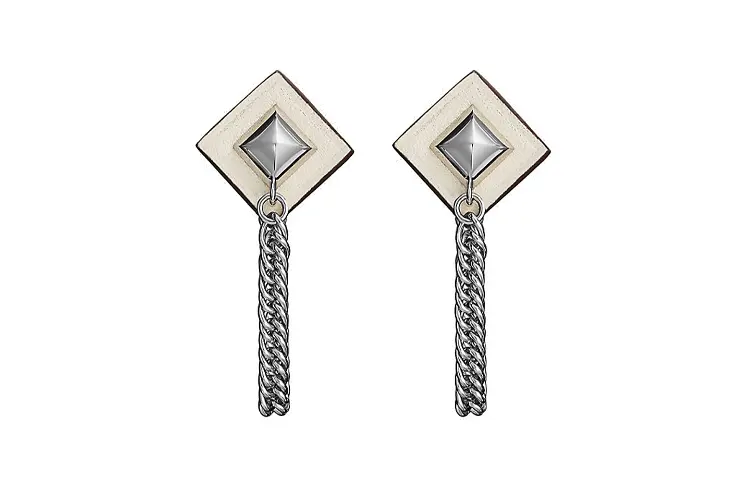 HERMES Earrings Women's Gray White