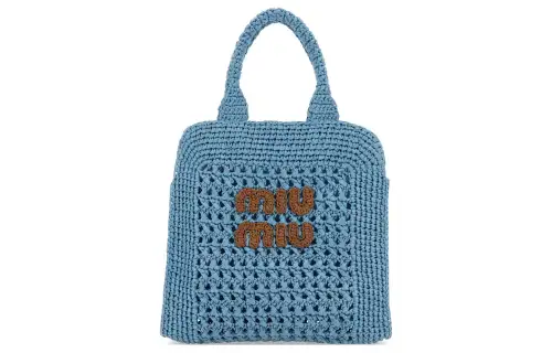 MIU MIU Woven Tote Bag, Shopping Bag, Handbag Women's Blue