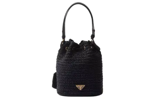 PRADA Raffia Bucket Bag, Shoulder Bag, Crossbody Bag Mini Women's Black