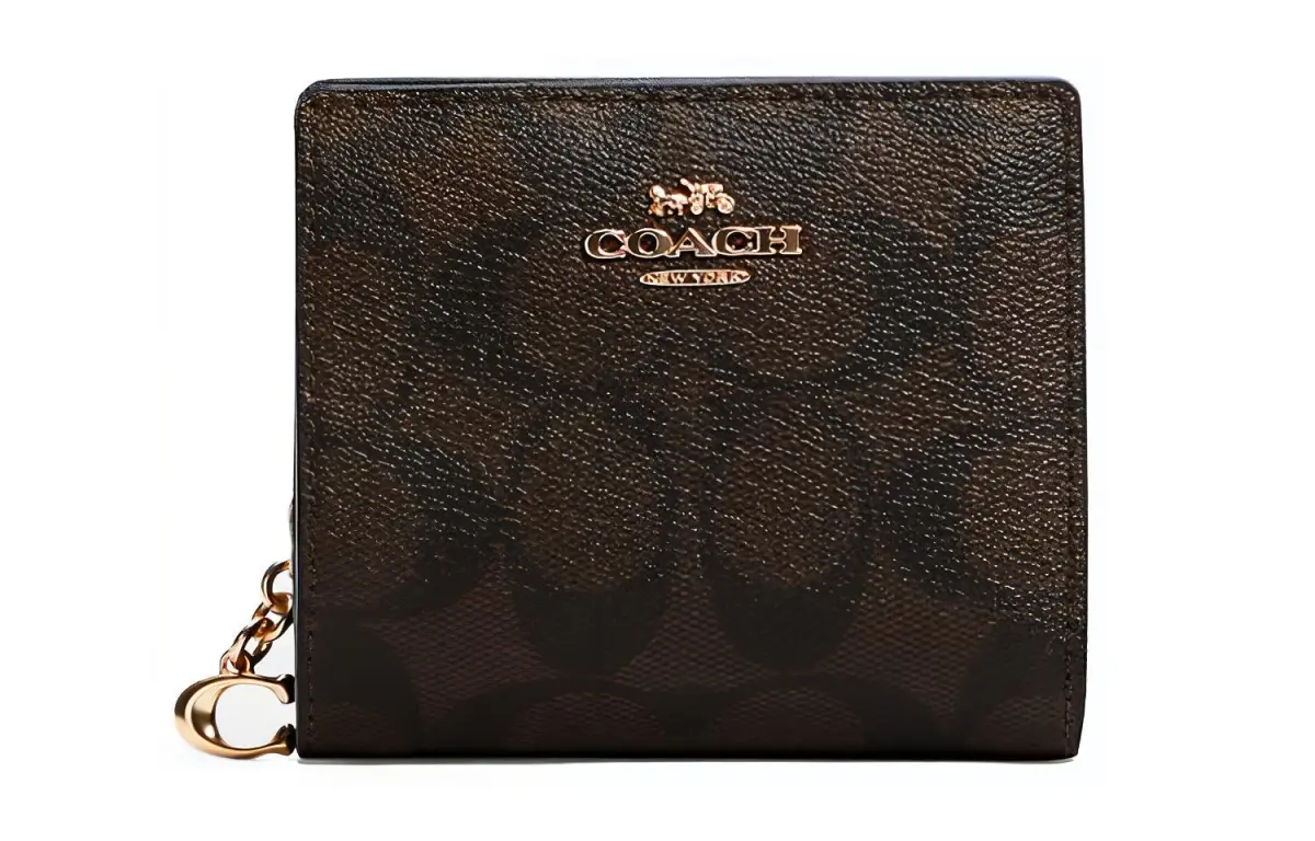 COACH Snap Wallet Coated Canvas With Leather Wallets Women's Dark Brown