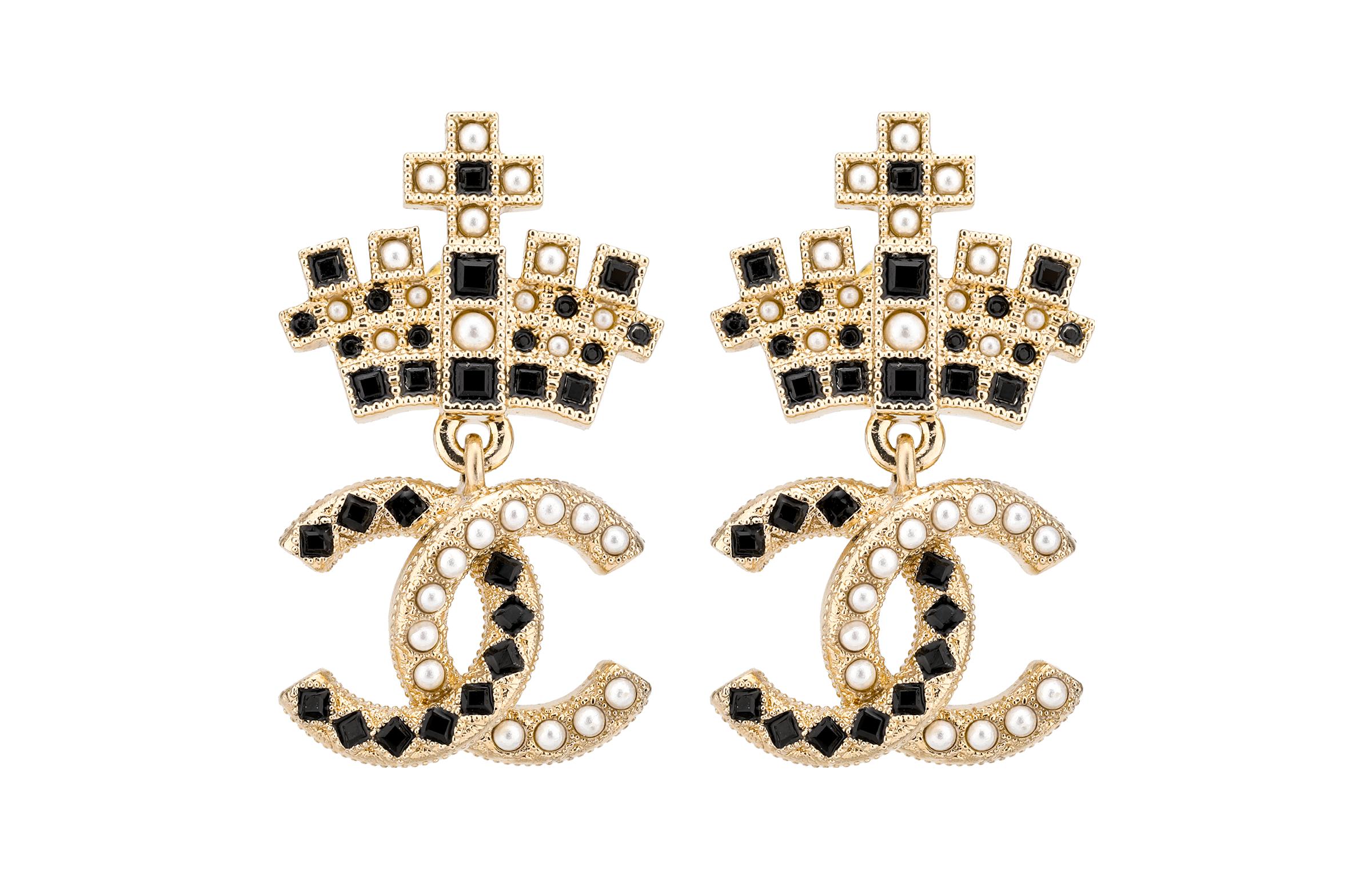 Серьги Chanel 21 Метье д'Ар (золотисто-черно-белые)