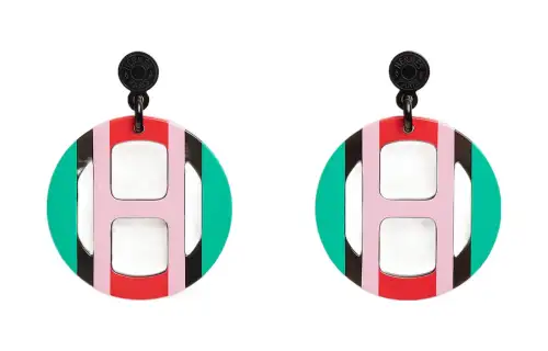 HERMES H Equipe Ox Horn Earrings Women's Multicolor