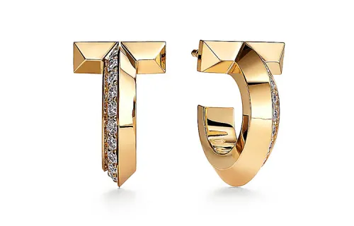TIFFANY & CO. T 18K Gold, Diamond Earrings Women's Gold