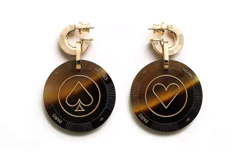 HERMES Ox Horn Metal Earrings Women's Gold