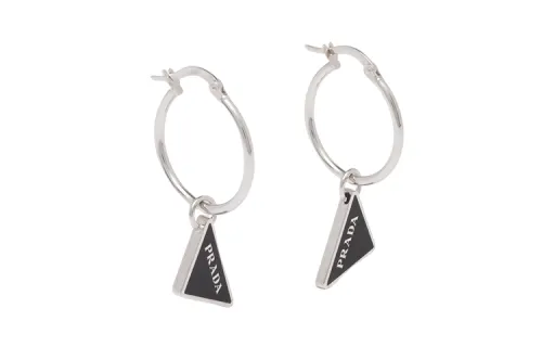 PRADA 925 Sterling Silver Earrings Women's Black