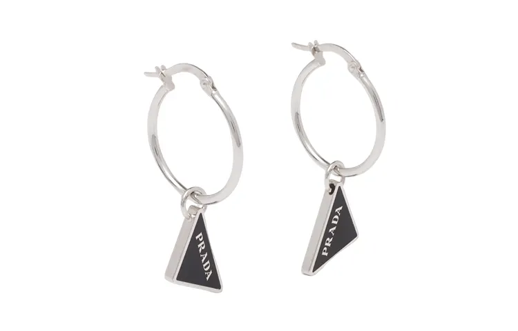 PRADA 925 Sterling Silver Earrings Women's Black
