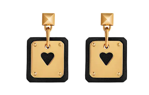 HERMES As De Coeur Earrings Women's Black