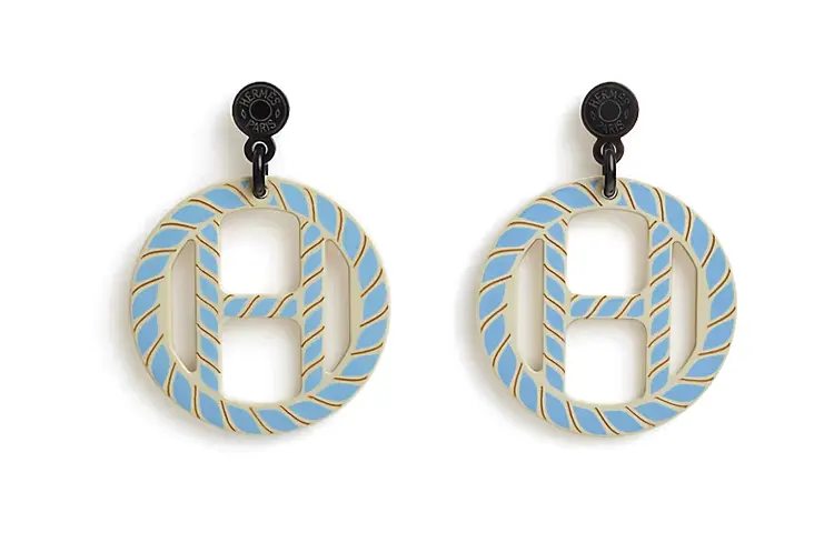 HERMES H Equipe Earrings Women's Blue