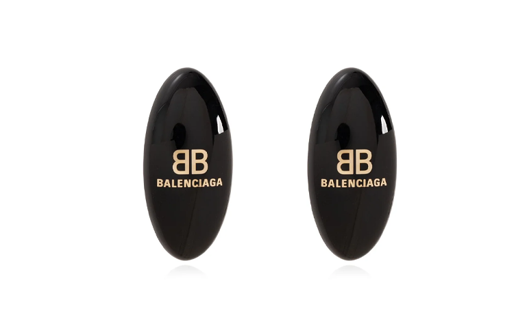 Balenciaga Balenciaga Logo Detail Resin Brass Earrings Women's Black