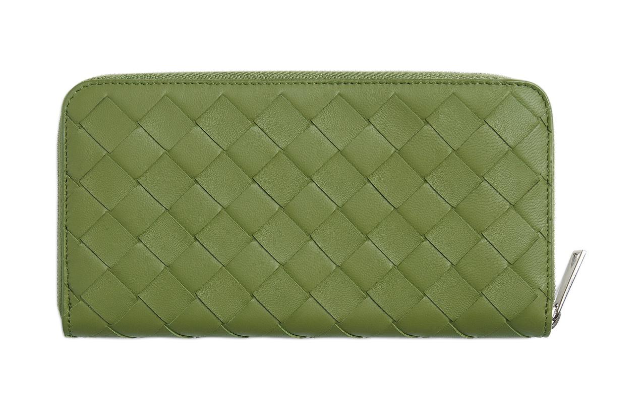 Bottega Veneta Intrecciato Calfskin Card Holder, Wallet Men's Camellia Sinensis Leaf & Green & Mustard Green
