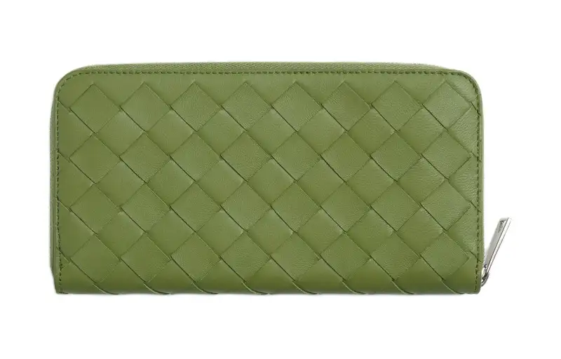 Bottega Veneta Intrecciato Calfskin Card Holder, Wallet Men's Camellia Sinensis Leaf & Green & Mustard Green