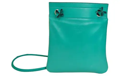 HERMES Aline Silver Tone Buckle Milo Lambskin With Swift Leather Shoulder Bag, Crossbody Bag Mini Unisex Dark Green