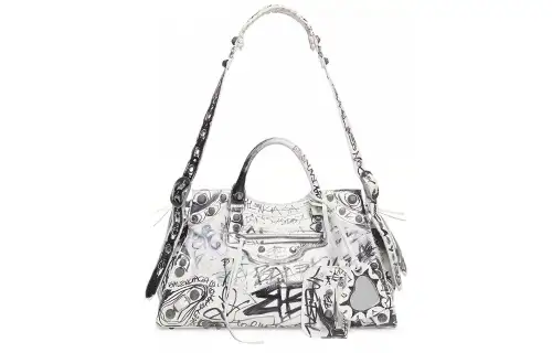 Balenciaga Neo Cagole City Lambskin Biker Bag, Shoulder Bag, Crossbody Bag, Handbag Women's White/Black