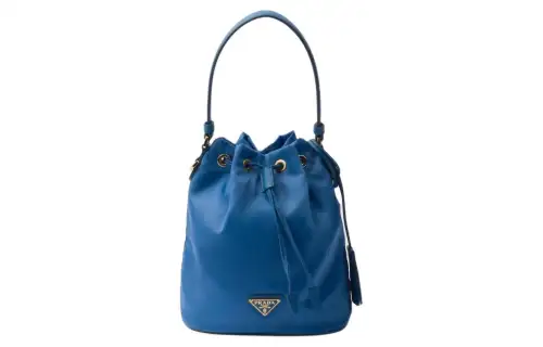 PRADA Re Nylon Fabric With Leather Bucket Bag, Shoulder Bag, Crossbody Bag, Handbag Mini Women's Light Blue