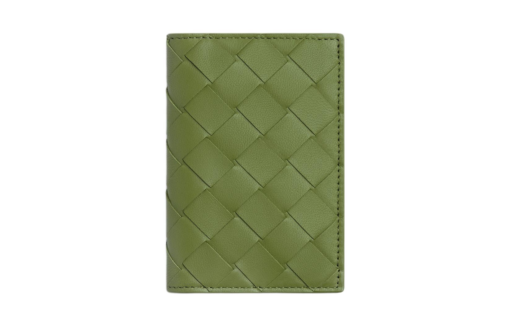 Bottega Veneta Intrecciato Calfskin Card Holder Men's Camellia Sinensis Leaf & Green & Mustard Green