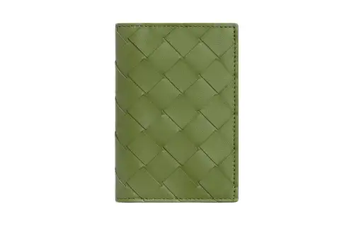 Bottega Veneta Intrecciato Calfskin Card Holder Men's Camellia Sinensis Leaf & Green & Mustard Green