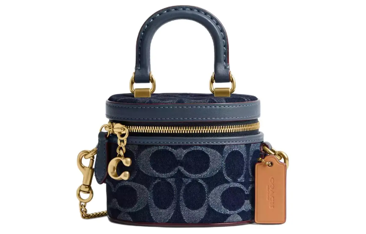 COACH Trail Denim With Refined Calfskin Handbag Mini Women's Brass & Blue