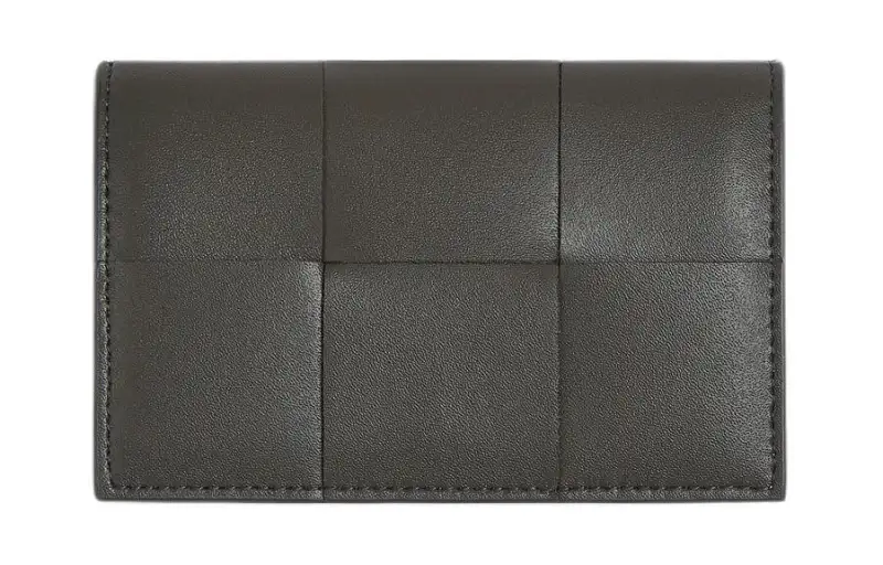 Bottega Veneta Calfskin Business Card Holder Men's Black & Ice Blue