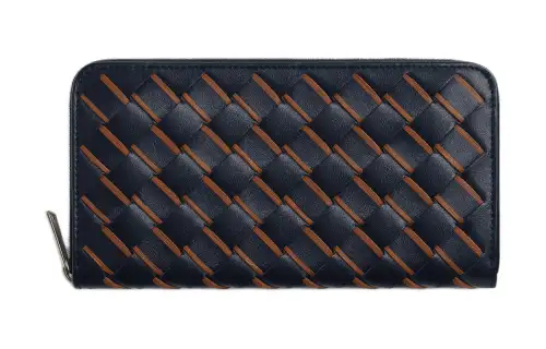 Bottega Veneta Intrecciato Calfskin Wallet Men's Space Blue & Cognac Brandy