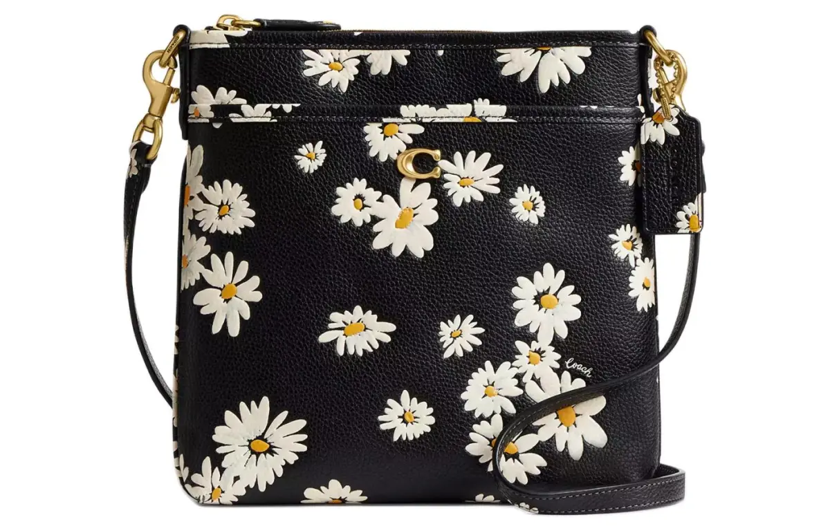 COACH Kitt Polished Pebble Leather Messenger Bag, Shoulder Bag, Crossbody Bag Small Women's Black Multicolor