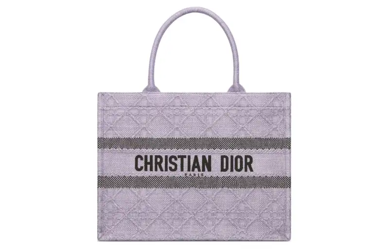 DIOR BookTote Raffia Grass Tote Bag, Shopping Bag, Handbag Medium Women's Light Purple