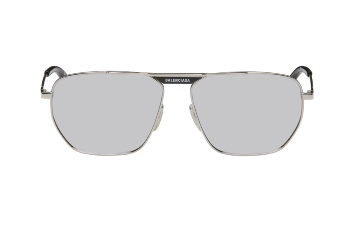 Balenciaga Metal Acetate Irregular Shape Sunglasses Unisex Silver
