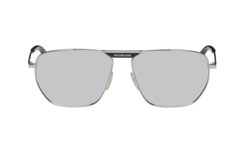 Balenciaga Metal Acetate Irregular Shape Sunglasses Unisex Silver