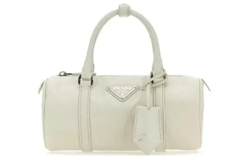 PRADA Leather Cylinder Bag Handbag Small Women's White