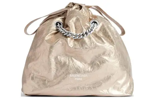 Balenciaga Small Crush Metallic Drawstring Tote Bag