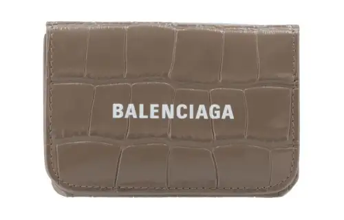 Balenciaga Cash Embossed Calfskin Wallet Mini Women's Beige Brown
