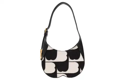 Burberry Chess Cotton With Leather Handbag, Shoulder Bag Women's Black White