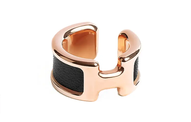 HERMES Rose Gold Tone Plated Metal Calfskin Clip On Earrings Women's Rose Gold