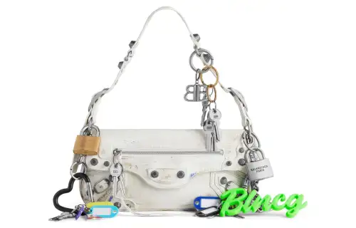 Balenciaga Le Cagole Fine Grained Sheepskin Handbag, Shoulder Bag Small Women's White