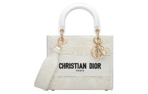 DIOR Lady D Lite Embroidery Handbag, Shoulder Bag, Crossbody Bag, Handbag Medium Women's White