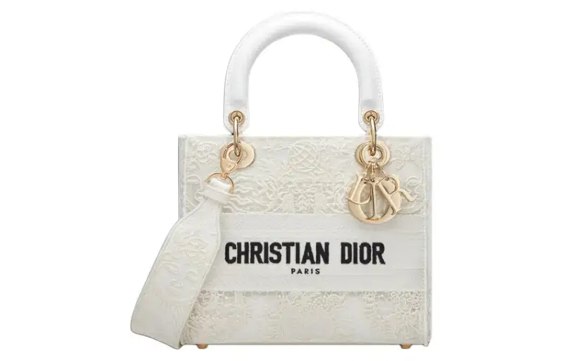 DIOR Lady D Lite Embroidery Handbag, Shoulder Bag, Crossbody Bag, Handbag Medium Women's White