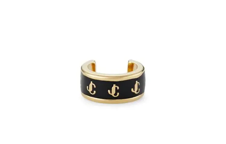 Jimmy Choo Carved brass enamel, golden ear clips, with your logo imprint
