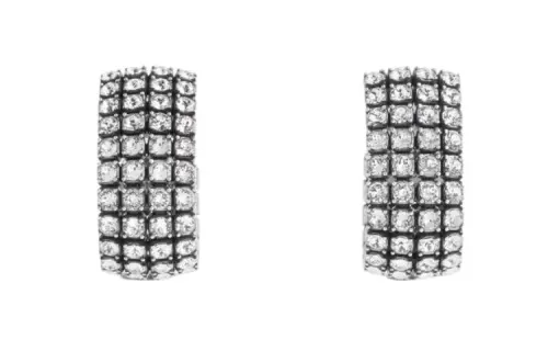 Balenciaga Brass, Glass, Rhinestone Clip On Earrings Women's Silver