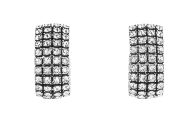 Balenciaga Brass, Glass, Rhinestone Clip On Earrings Women's Silver