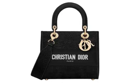 DIOR Embroidery Handbag, Shoulder Bag, Crossbody Bag, Handbag Medium Women's Black