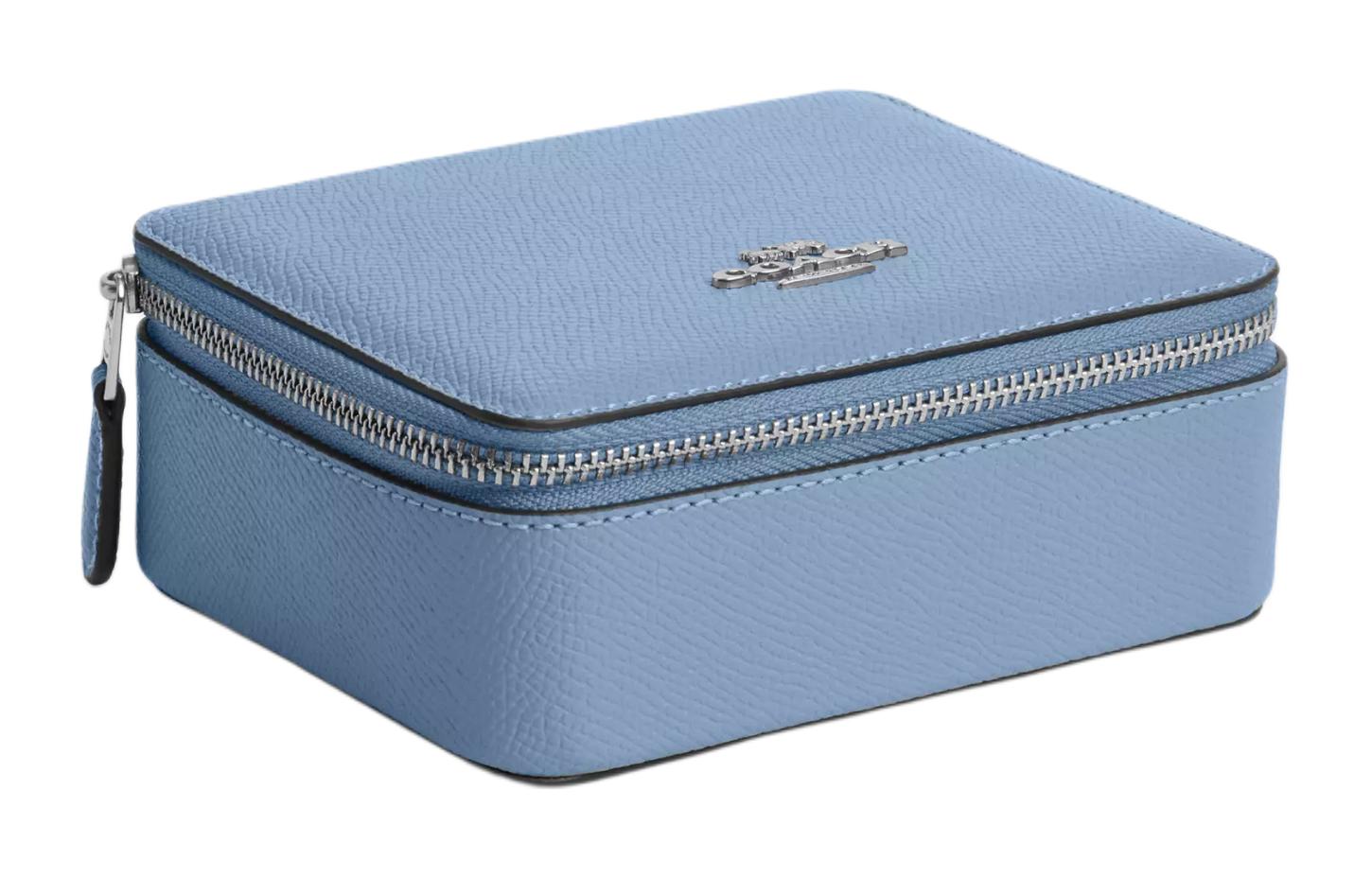 COACH Jewelry Bo Cross Grain Leather Jewelry Box Storage Box Large Unisex Blue